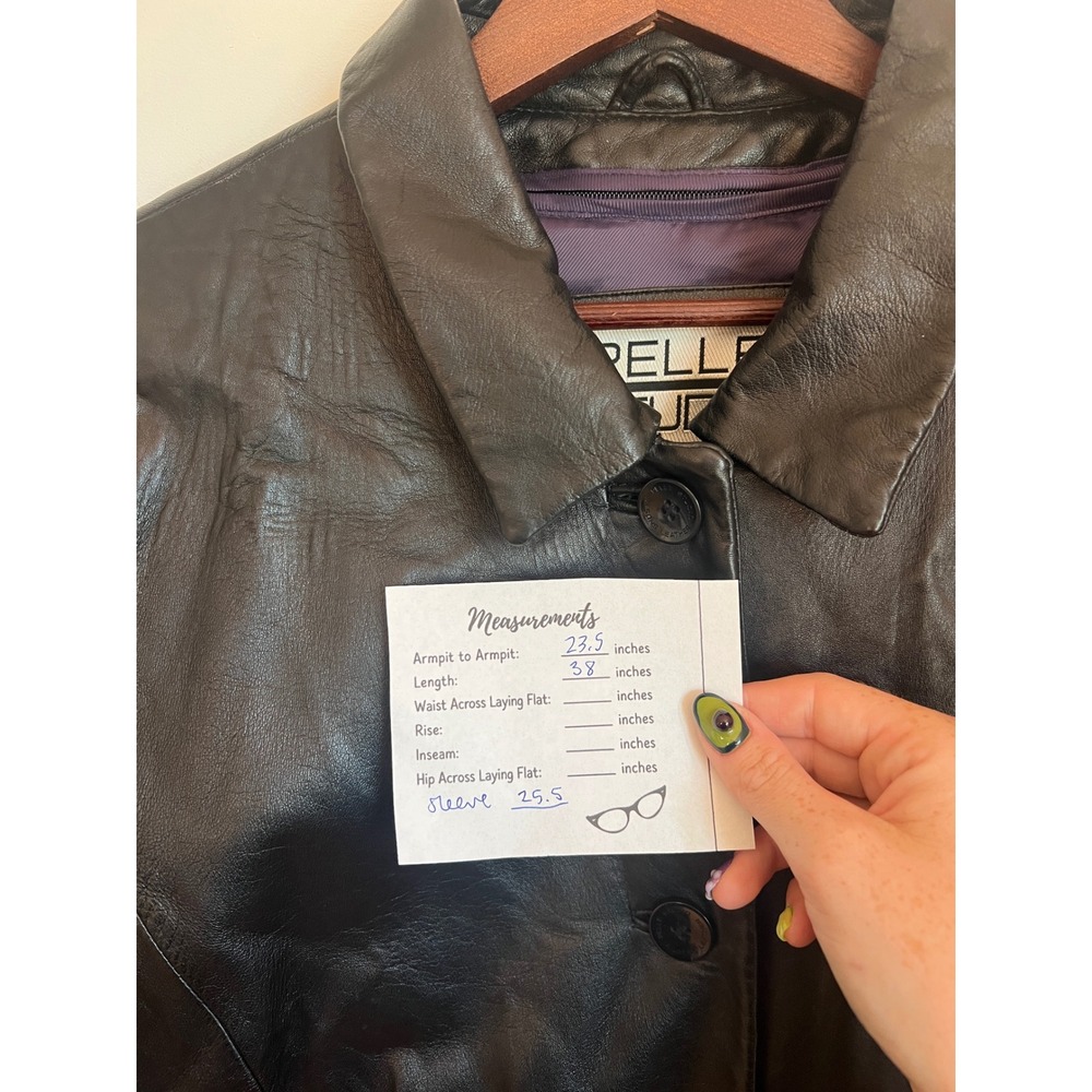 Vintage 90s Wilsons Leather Pelle Studio Black Trench Coat Mod Leather Jacket 1X - Picture 13 of 14